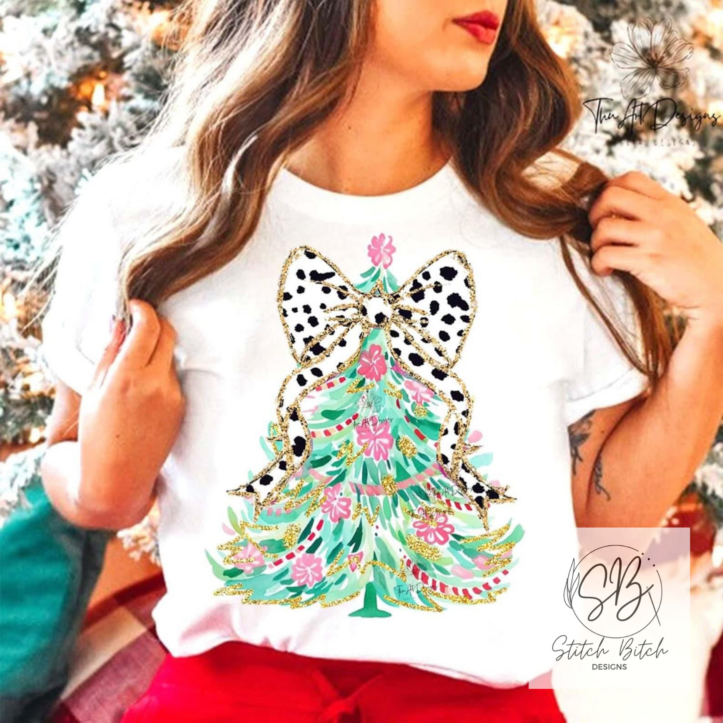 Pink Floral Christmas Tree Fleece Crewneck Sweatshirt